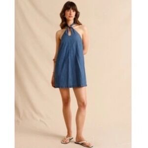 NWT Emery Rose Women's Western Denim Sleeveless Halter Mini Dress Size M NEW!